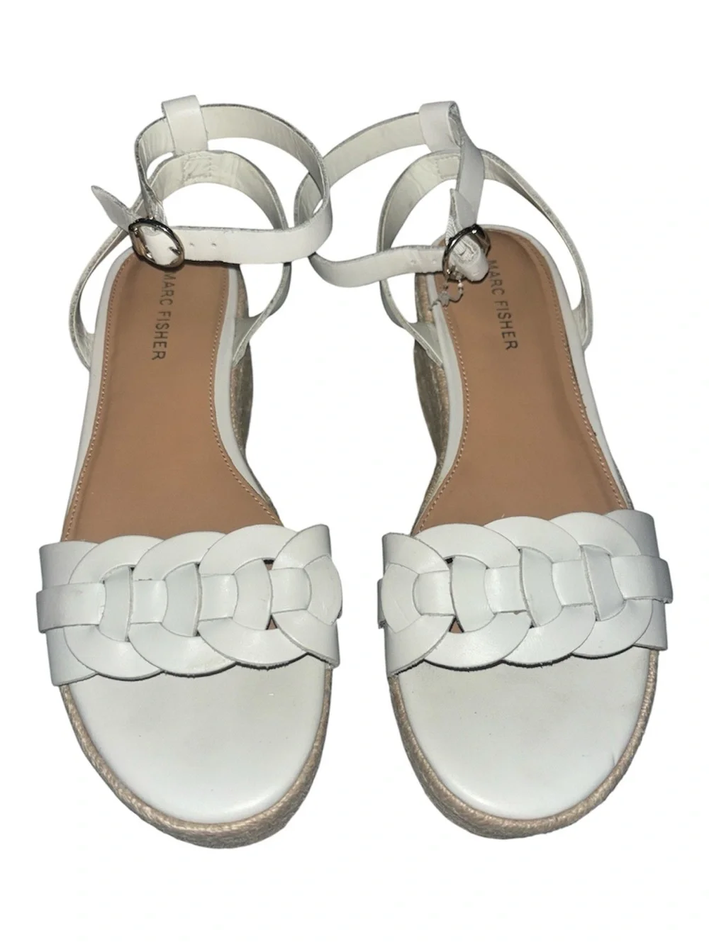 8 1/2M Marc Fisher White Braided Espadrille Ankle-Strap wedges